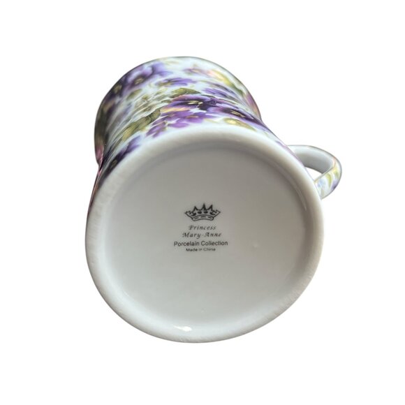PRINCESS MARY ANNE Porcelain Collection Mug Purple Flowers 4" Gold Rim 8oz - Picture 6 of 8